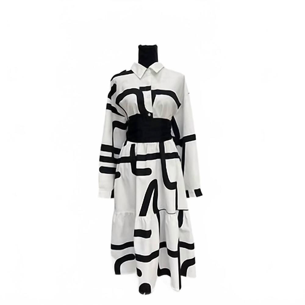 NEW MIMOTO women's long sleeve abstract dress in white